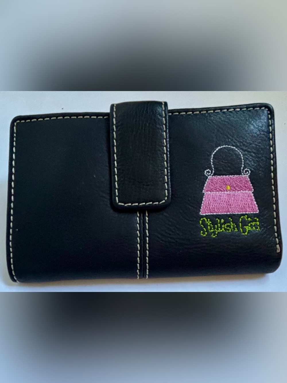 Vintage Fossil Black Leather Embroidered Stylish Girl Wallet NWOT Frugal Chic